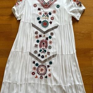 Orange Creek White Maxi Dress with Multicolor Embroidery